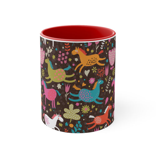 Colored Horses Accent Coffee Mug, 11oz