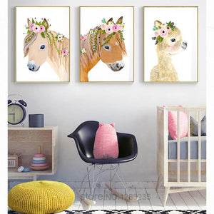 Flower Pony Canvas Wall Art