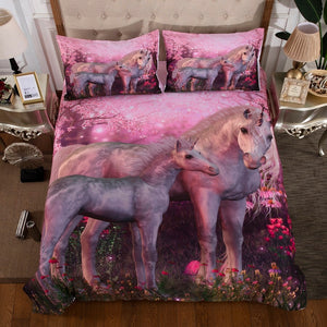 Pink unicorn horse duvet cover bedding set